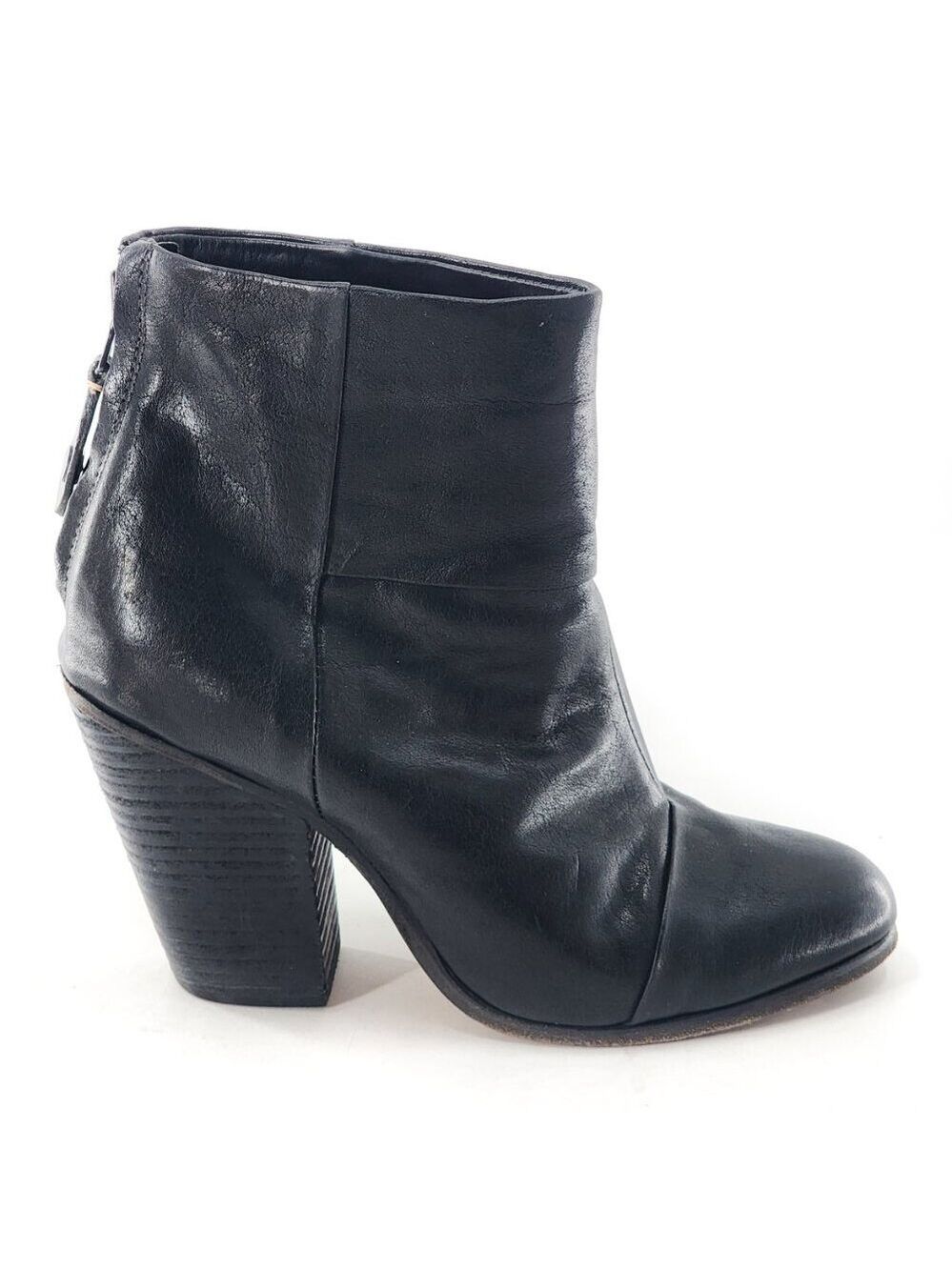 RAG & BONE Newbury Black Leather Block Heel Ankle Bootie Zip
